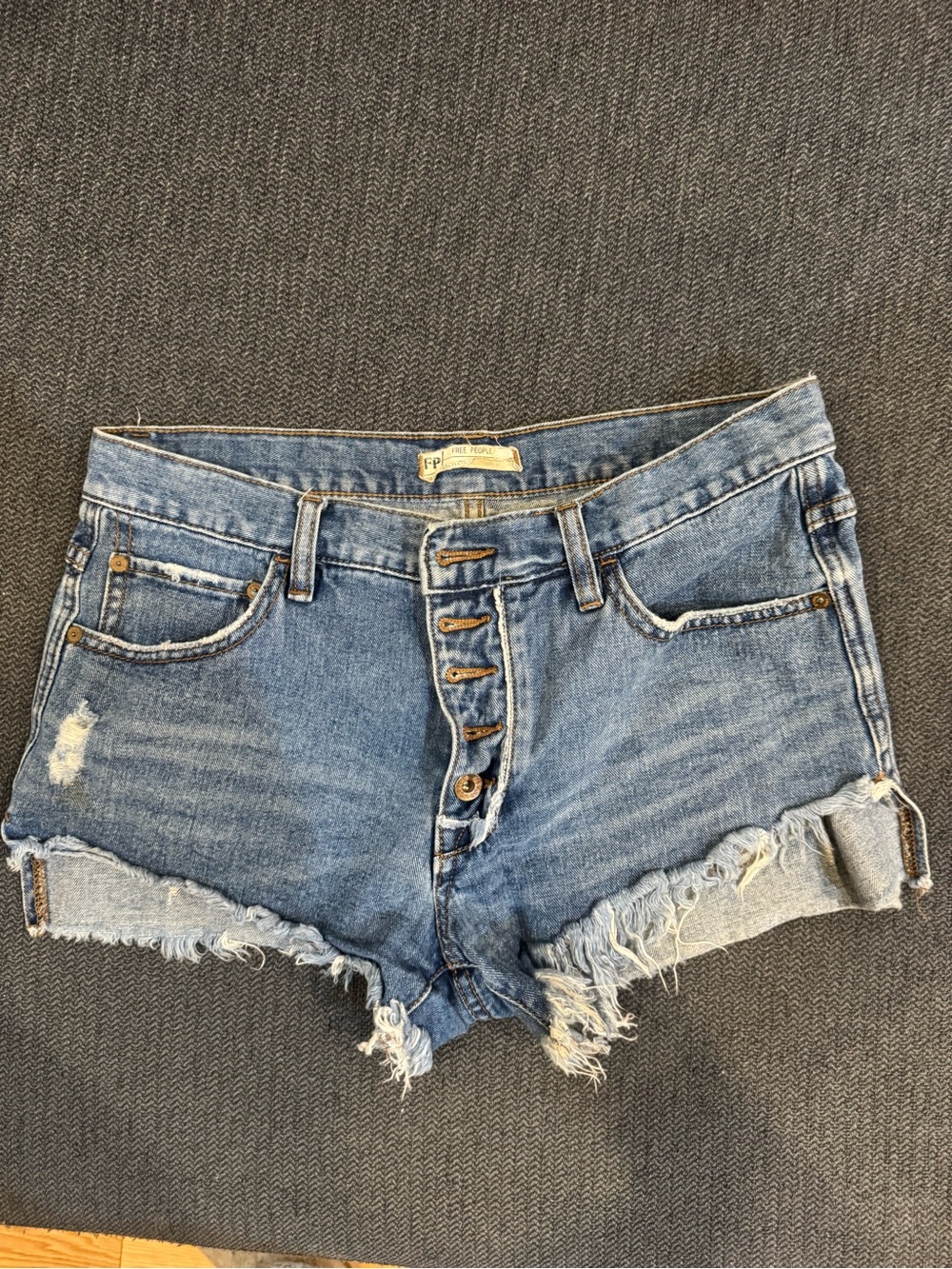 Free People High-Rise Distressed Denim Shorts - Blue